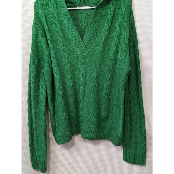 SO! EMERALD GREEN CABLE KNIT HOODIE SWEATER! SZ L - Picture 5 of 10